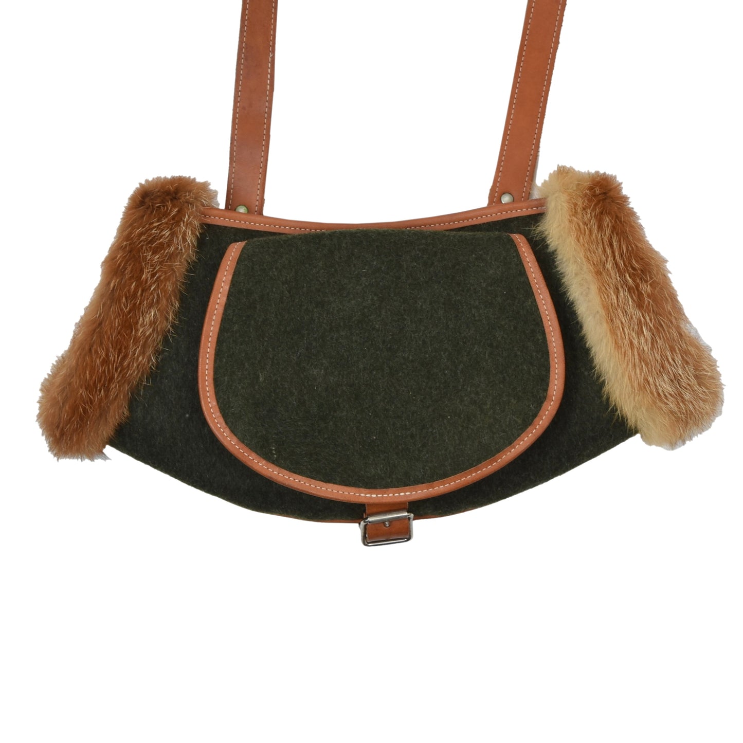 Shearling-Lined Wool, Leather & Fur Hand Warmer/Muffler - Loden Green