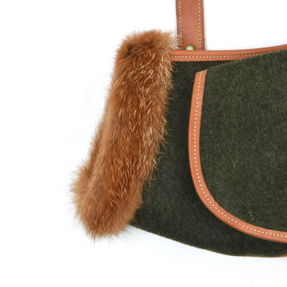 Shearling-Lined Wool, Leather & Fur Hand Warmer/Muffler - Loden Green