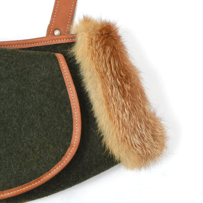 Shearling-Lined Wool, Leather & Fur Hand Warmer/Muffler - Loden Green