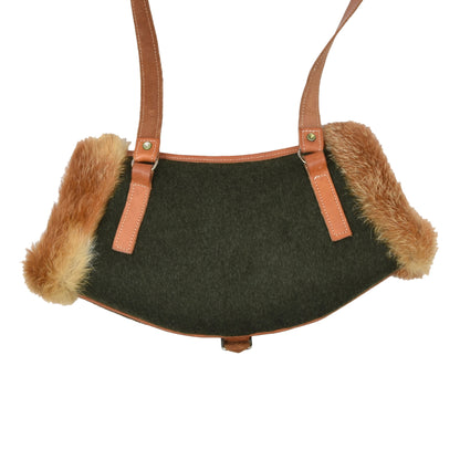 Shearling-Lined Wool, Leather & Fur Hand Warmer/Muffler - Loden Green