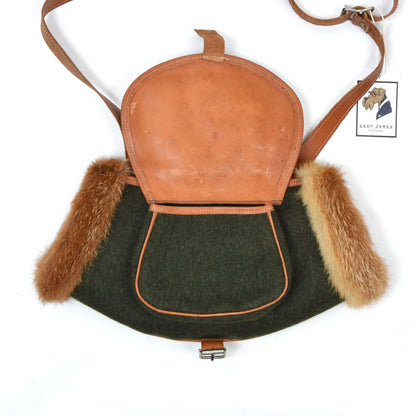 Shearling-Lined Wool, Leather & Fur Hand Warmer/Muffler - Loden Green