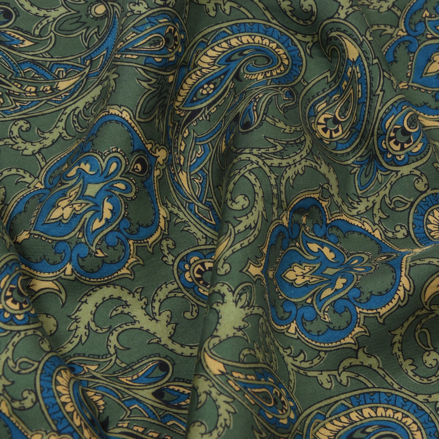 Classic Double Sided Silk/Wool Dress Scarf ca. 121cm - Green Paisley