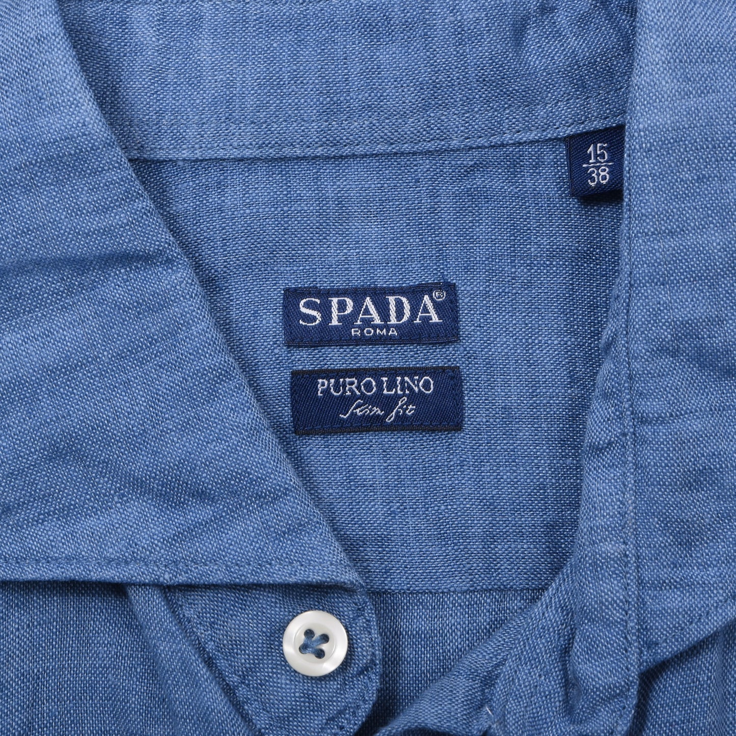 Spada Roma Hemd aus 100 % Leinen, Größe 15 (38), Brustumfang ca. 52 cm – Blau