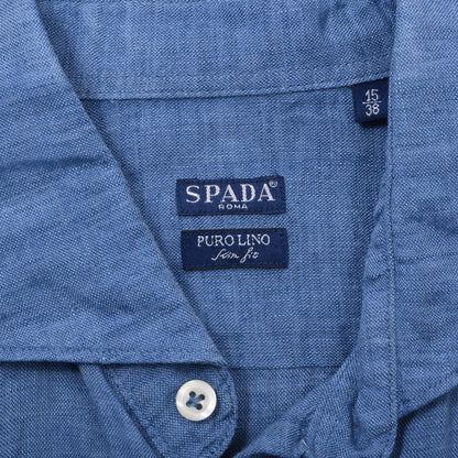 Spada Roma Hemd aus 100 % Leinen, Größe 15 (38), Brustumfang ca. 52 cm – Blau