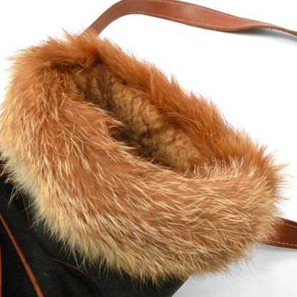 Shearling-Lined Wool, Leather & Fur Hand Warmer/Muffler - Loden Green