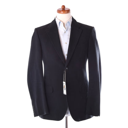 Calvin Klein Collection Linen Jacket Feat. Leather Collar Size 48/38 Chest ca. 51.5cm - Midnight
