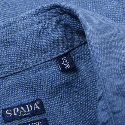 Spada Roma Hemd aus 100 % Leinen, Größe 15 (38), Brustumfang ca. 52 cm – Blau