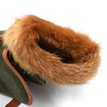 Shearling-Lined Wool, Leather & Fur Hand Warmer/Muffler - Loden Green