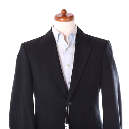 Calvin Klein Collection Linen Jacket Feat. Leather Collar Size 48/38 Chest ca. 51.5cm - Midnight