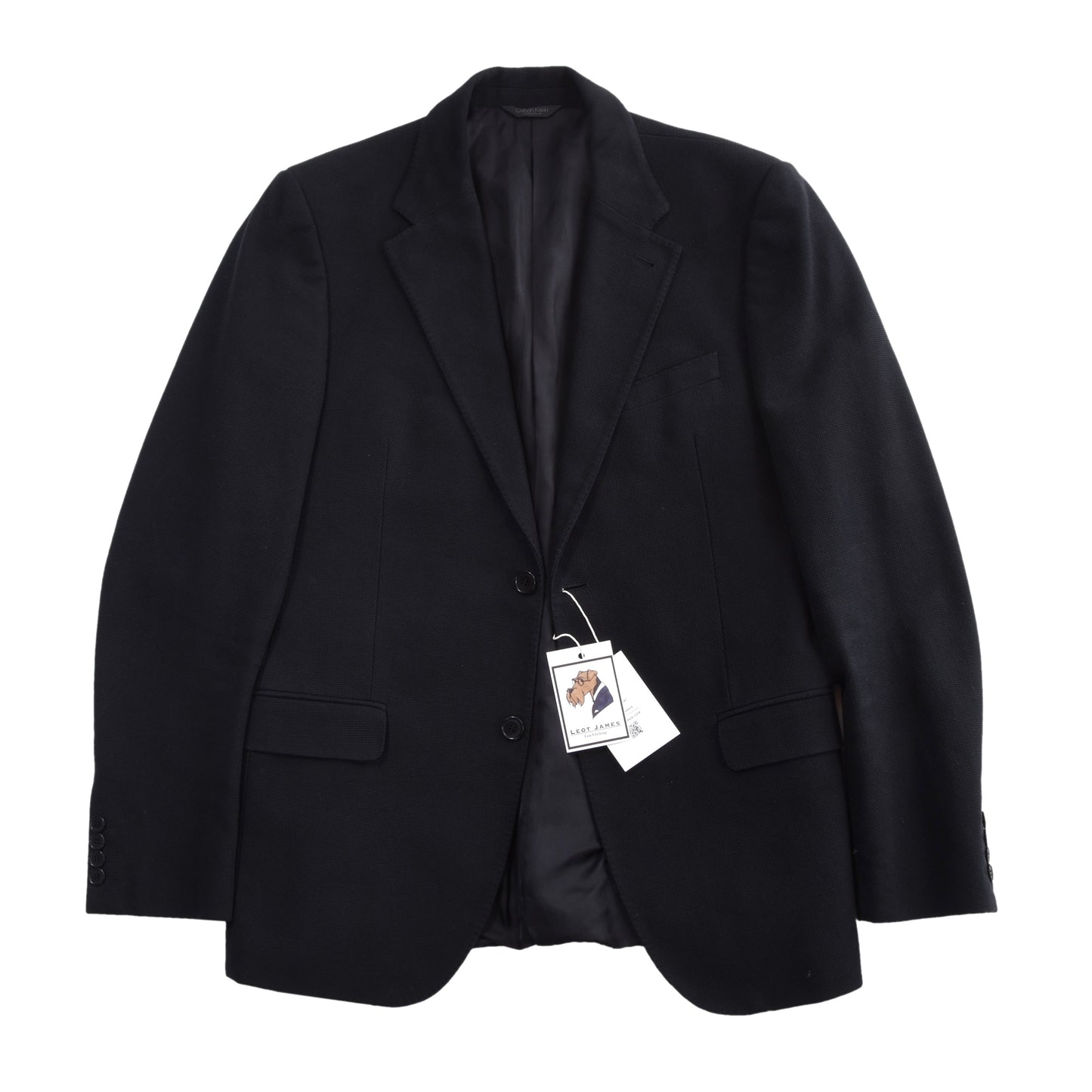 Calvin Klein Collection Linen Jacket Feat. Leather Collar Size 48/38 Chest ca. 51.5cm - Midnight