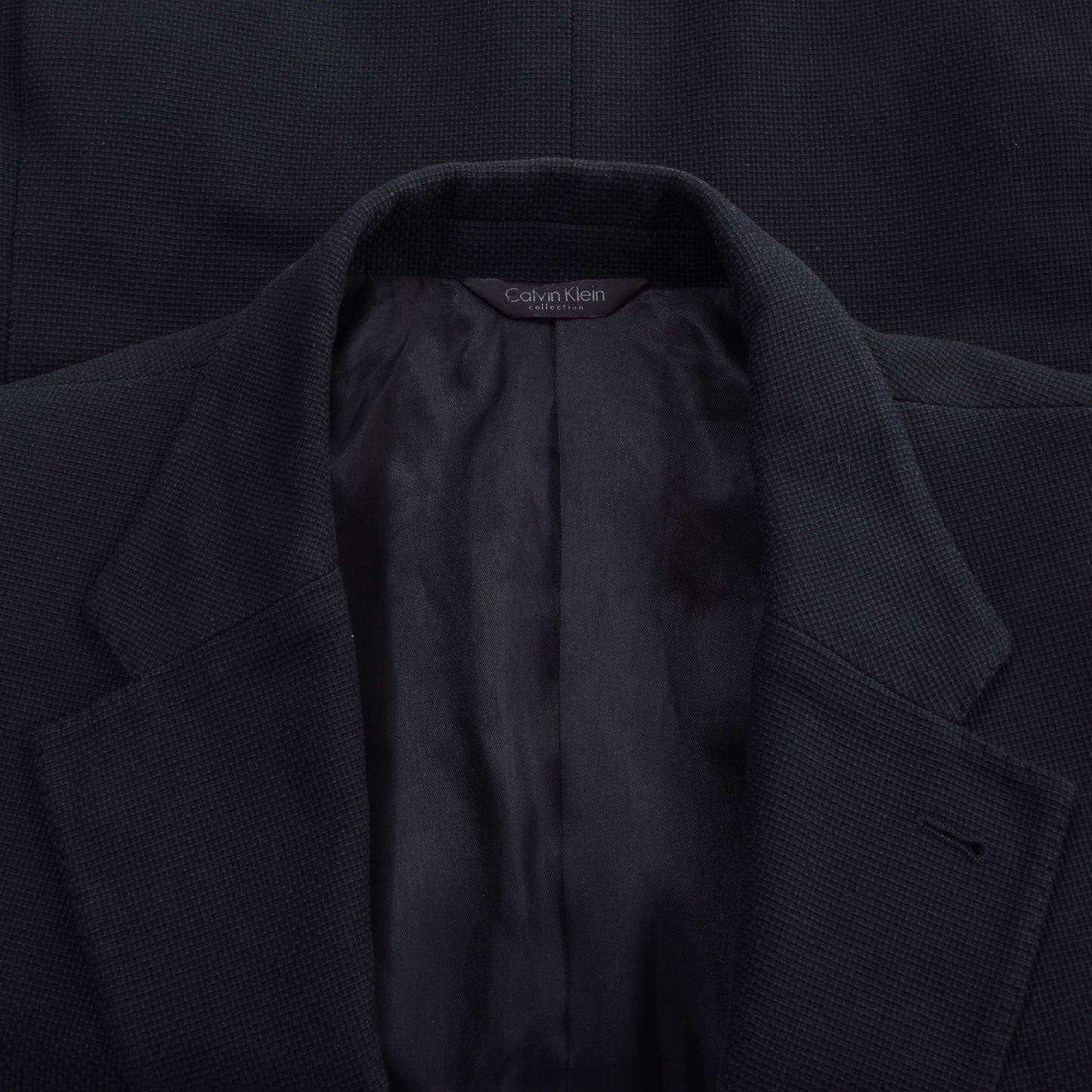 Calvin Klein Collection Linen Jacket Feat. Leather Collar Size 48/38 Chest ca. 51.5cm - Midnight
