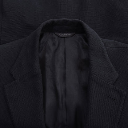 Calvin Klein Collection Linen Jacket Feat. Leather Collar Size 48/38 Chest ca. 51.5cm - Midnight