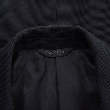 Calvin Klein Collection Linen Jacket Feat. Leather Collar Size 48/38 Chest ca. 51.5cm - Midnight