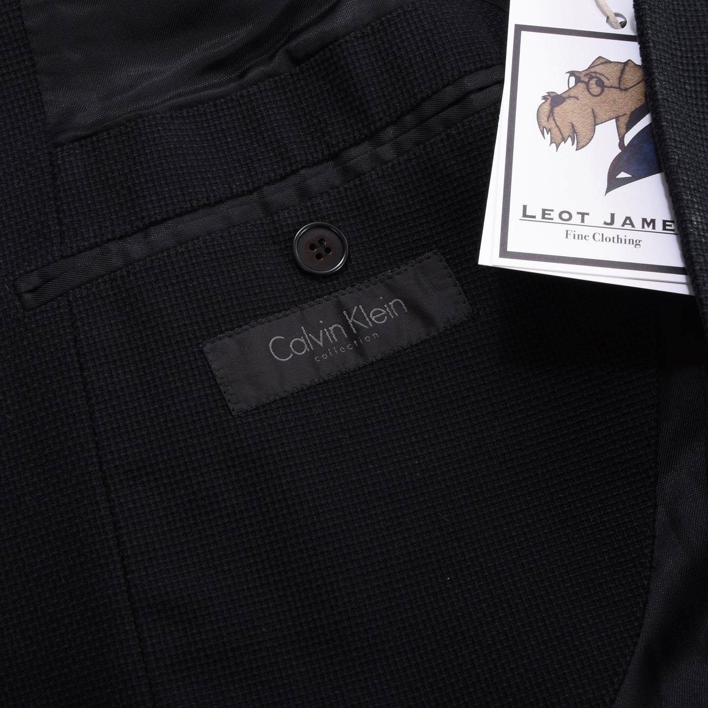 Calvin Klein Collection Linen Jacket Feat. Leather Collar Size 48/38 Chest ca. 51.5cm - Midnight