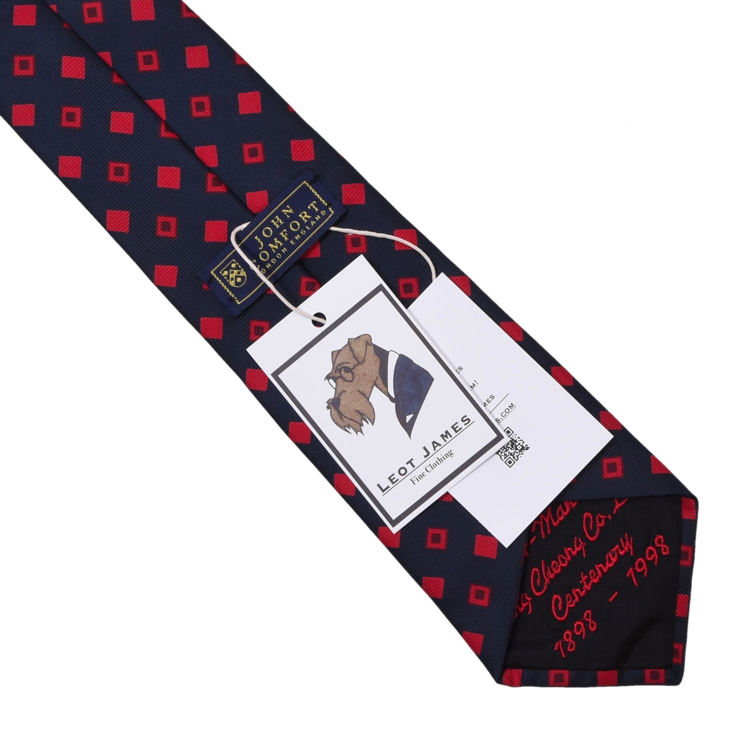 John Comfort Silk Tie ca. 140.5cm/9.8cm - Navy Diamonds