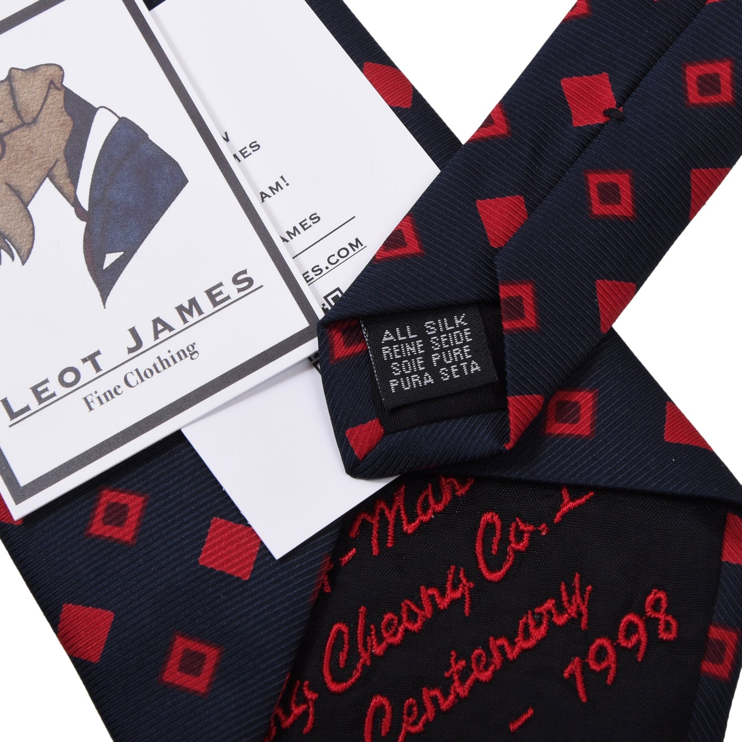 John Comfort Silk Tie ca. 140.5cm/9.8cm - Navy Diamonds