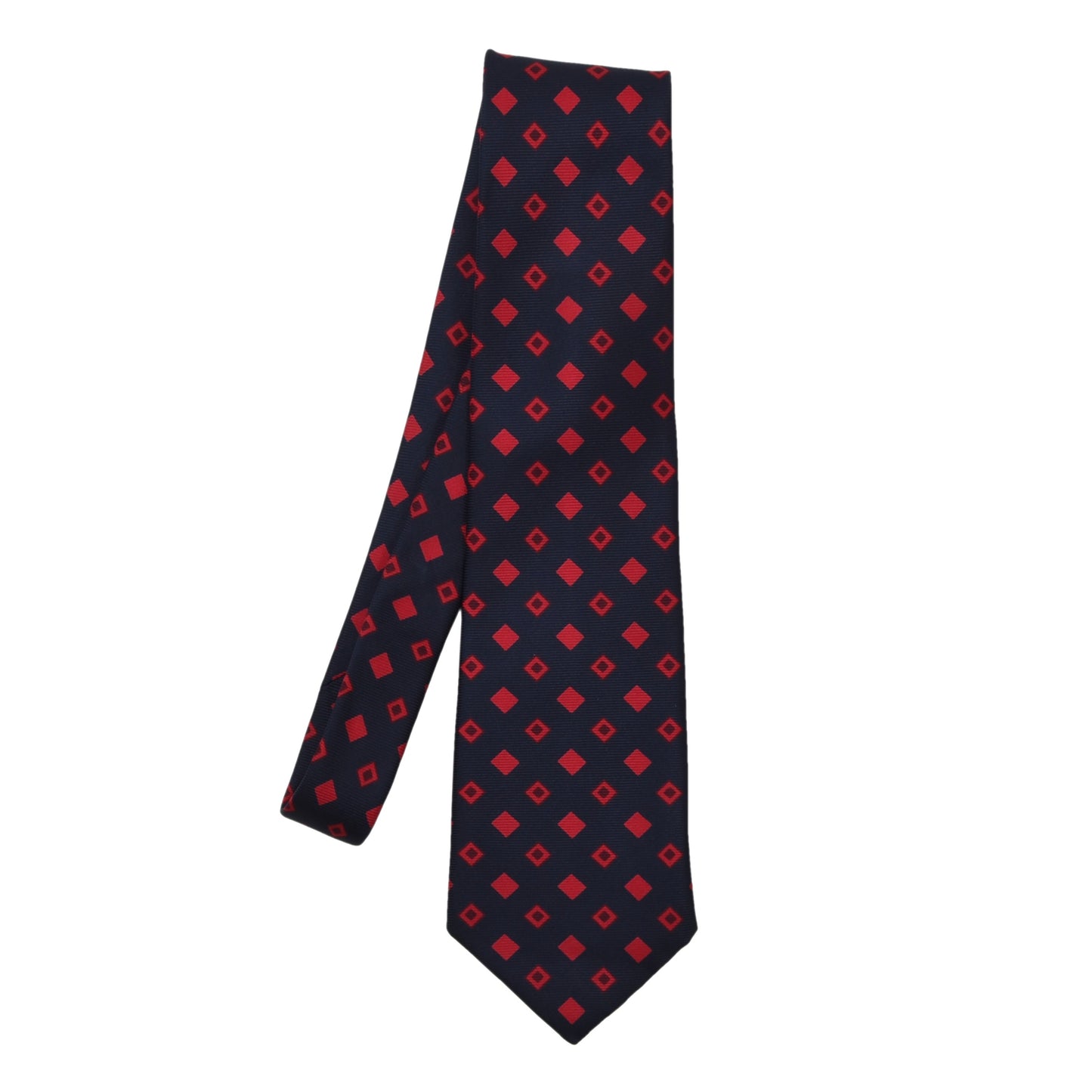 John Comfort Silk Tie ca. 140.5cm/9.8cm - Navy Diamonds