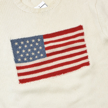 Polo Ralph Lauren American Flag 100% Wool Sweater Size M - Cream