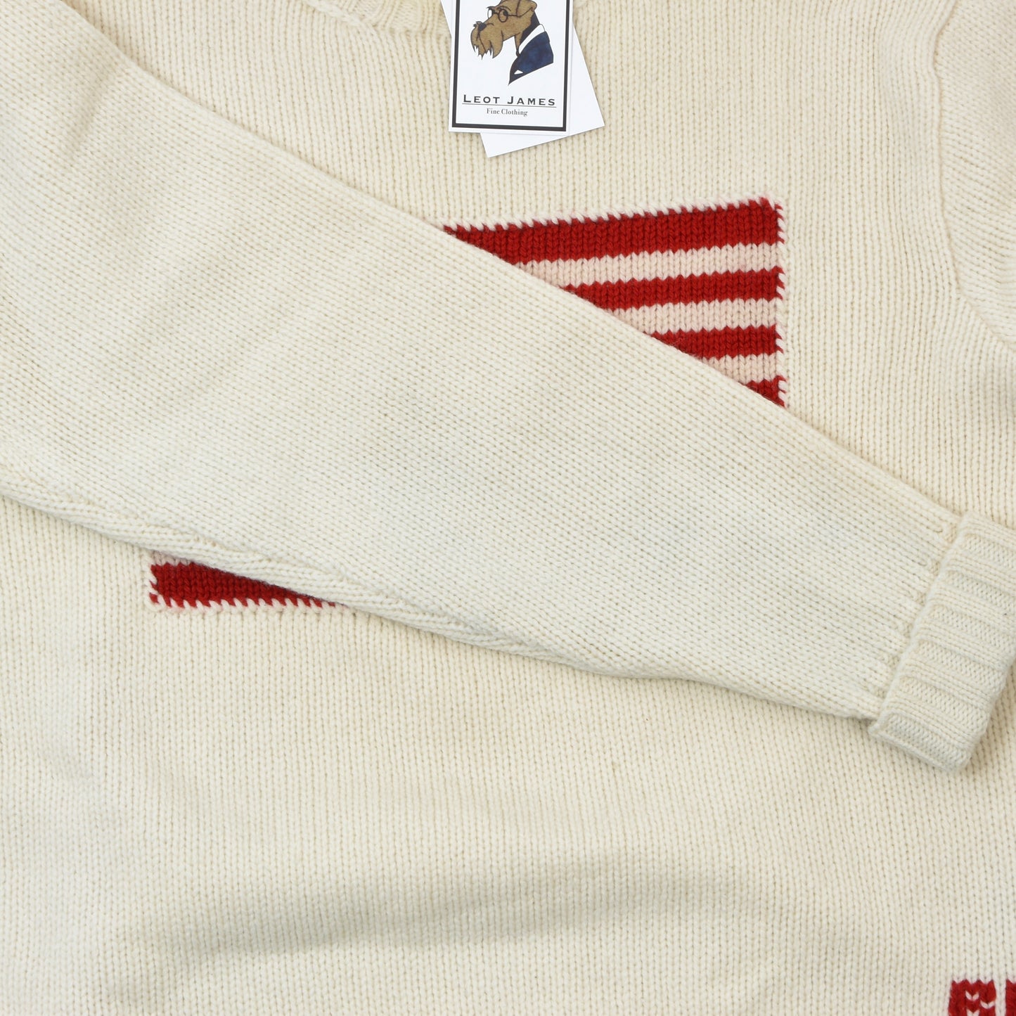 Polo Ralph Lauren American Flag 100% Wool Sweater Size M - Cream