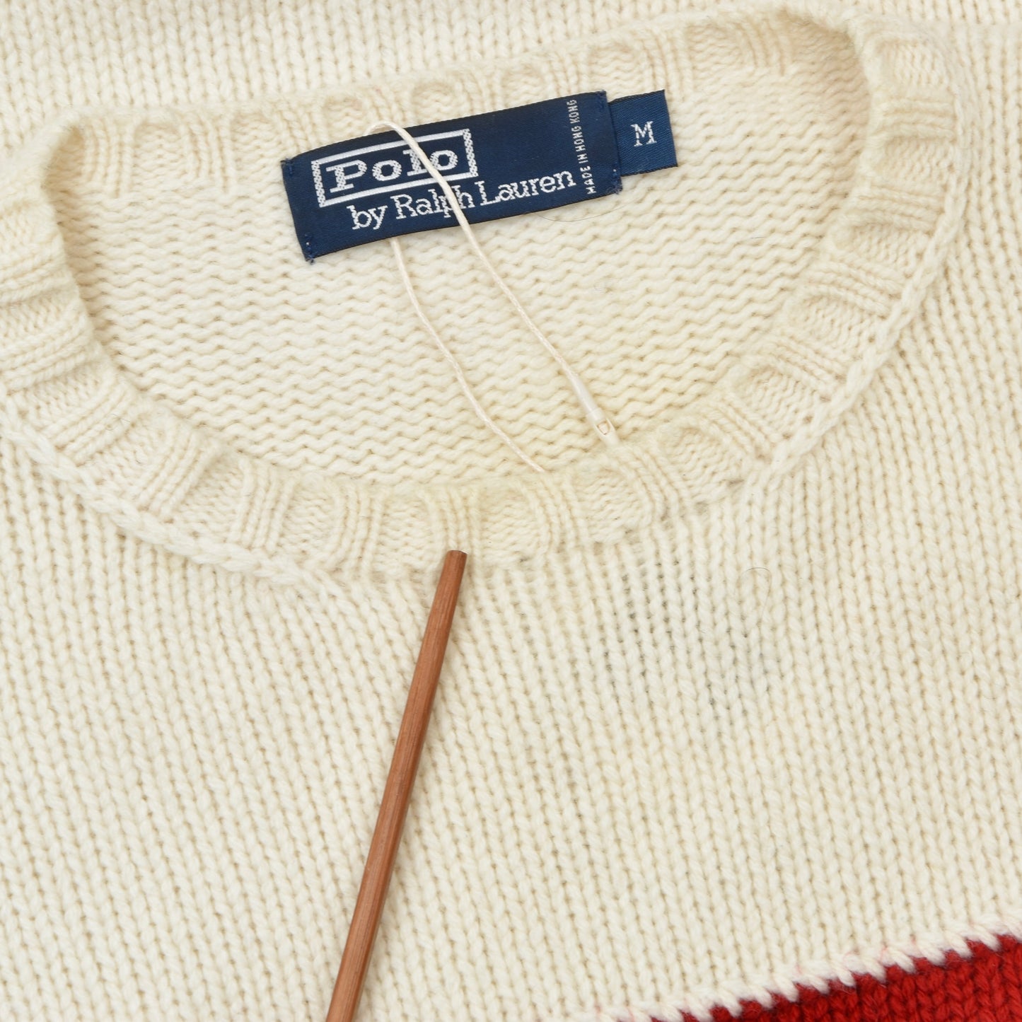 Polo Ralph Lauren American Flag 100% Wool Sweater Size M - Cream