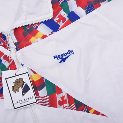 Vintage Reebok Flag Trainingsjacke, Größe L (ca. 66 cm), Weiß