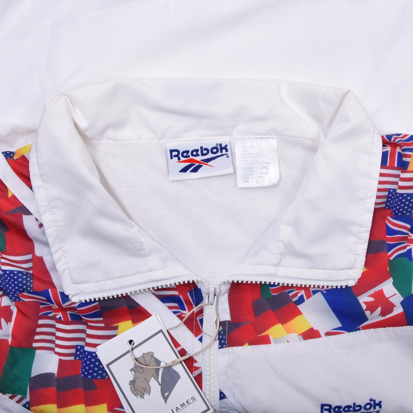 Vintage Reebok Flag Trainingsjacke, Größe L (ca. 66 cm), Weiß