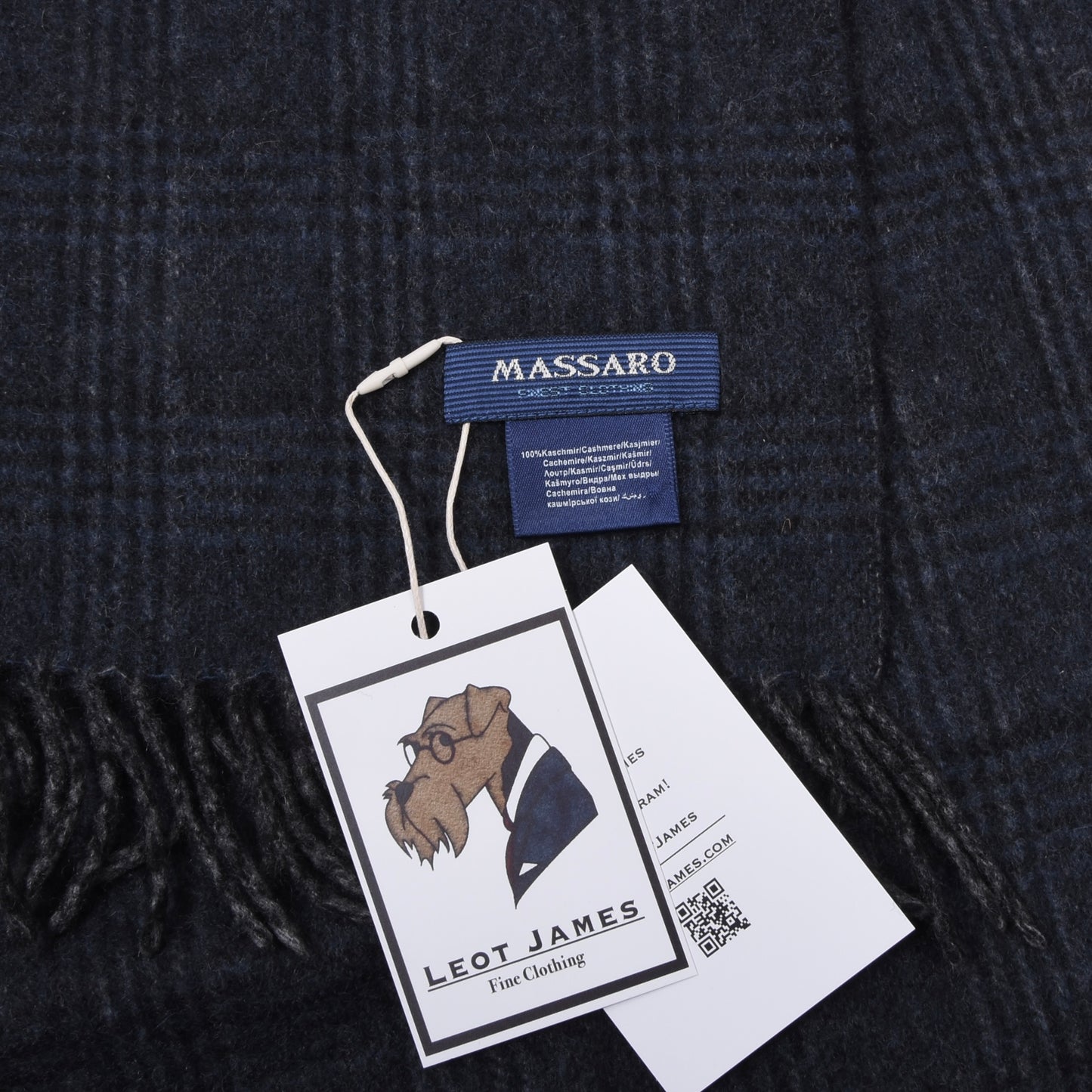 Massaro 100% Cashmere Scarf ca. 168cm - Blue/Grey Plaid