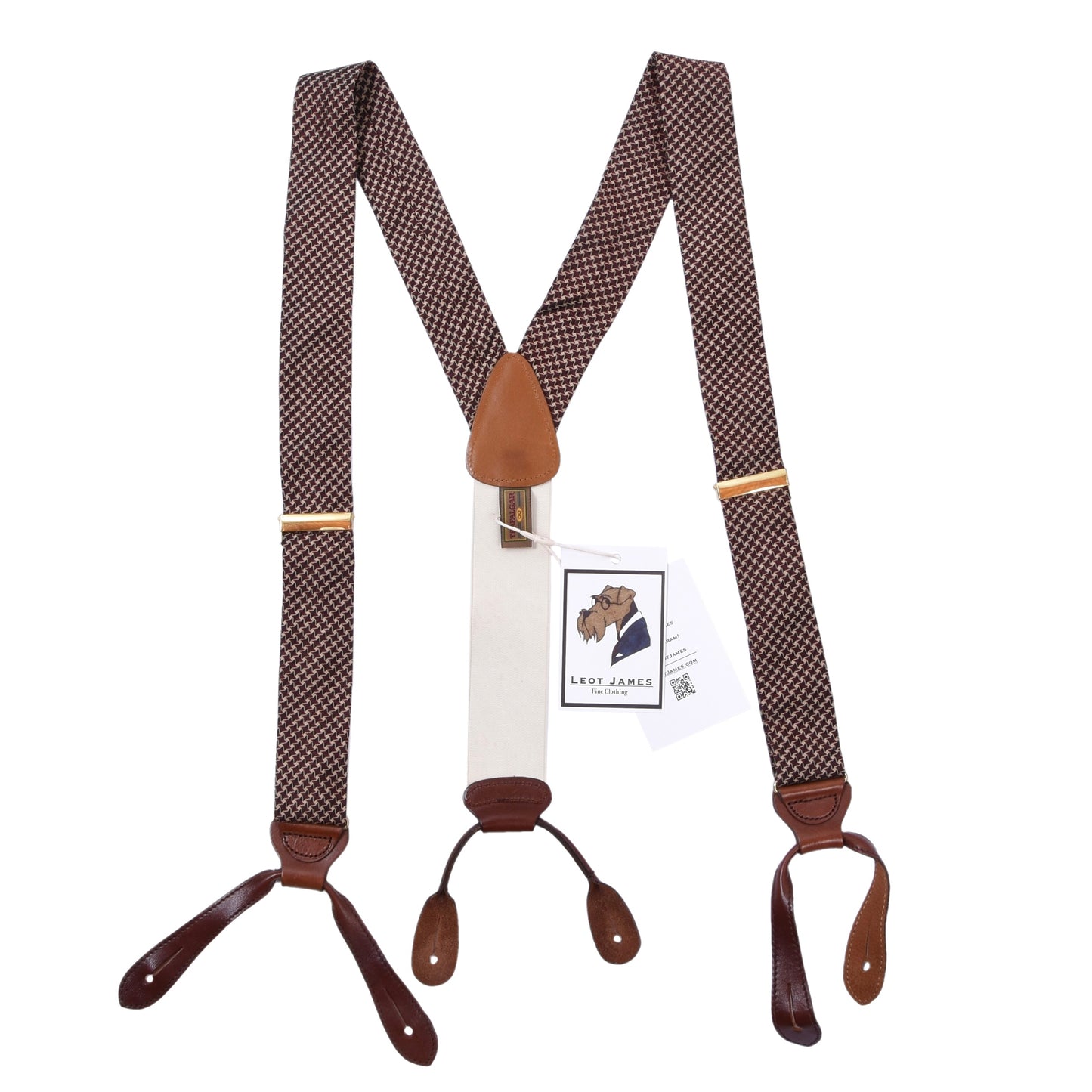Trafalgar Silk Braces/Suspenders - Burgundy Houndstooth