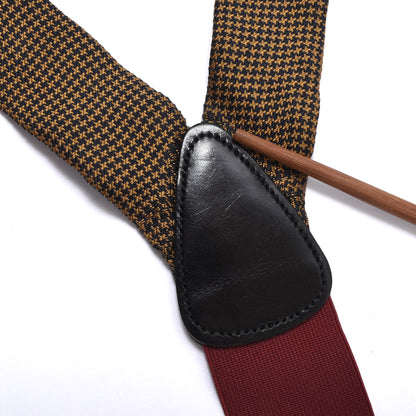 Trafalgar Silk Braces/Suspenders - Navy/Gold Houndstooth