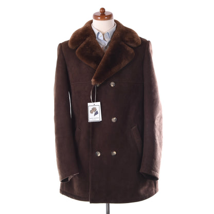 Zweireihiger Lammfellmantel, Größe 50, Brustumfang ca. 55 cm – Braun