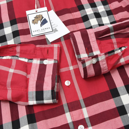 Burberry Brit Plaid Shirt Size L Chest ca. 57.5cm - Red