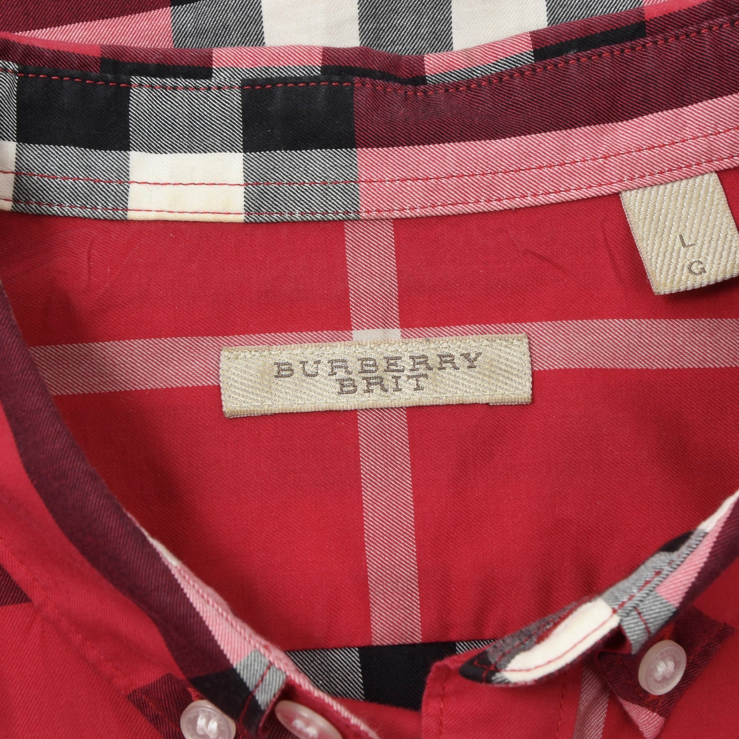 Burberry Brit Plaid Shirt Size L Chest ca. 57.5cm - Red