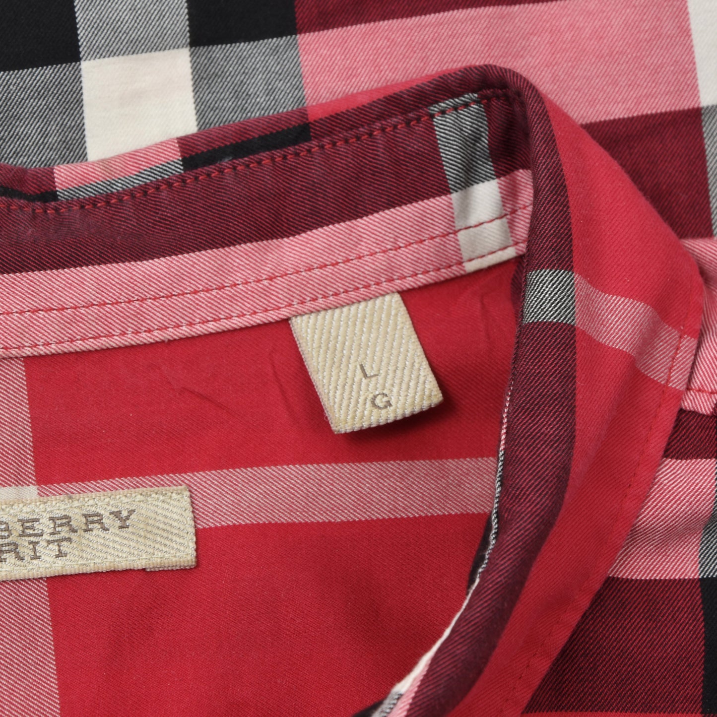 Burberry Brit Plaid Shirt Size L Chest ca. 57.5cm - Red