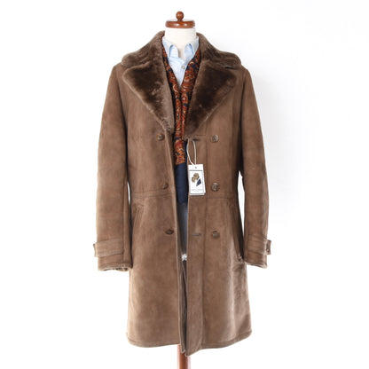 Classic Belted-Back Shearling Coat ca. 56.5cm Chest  - Brown