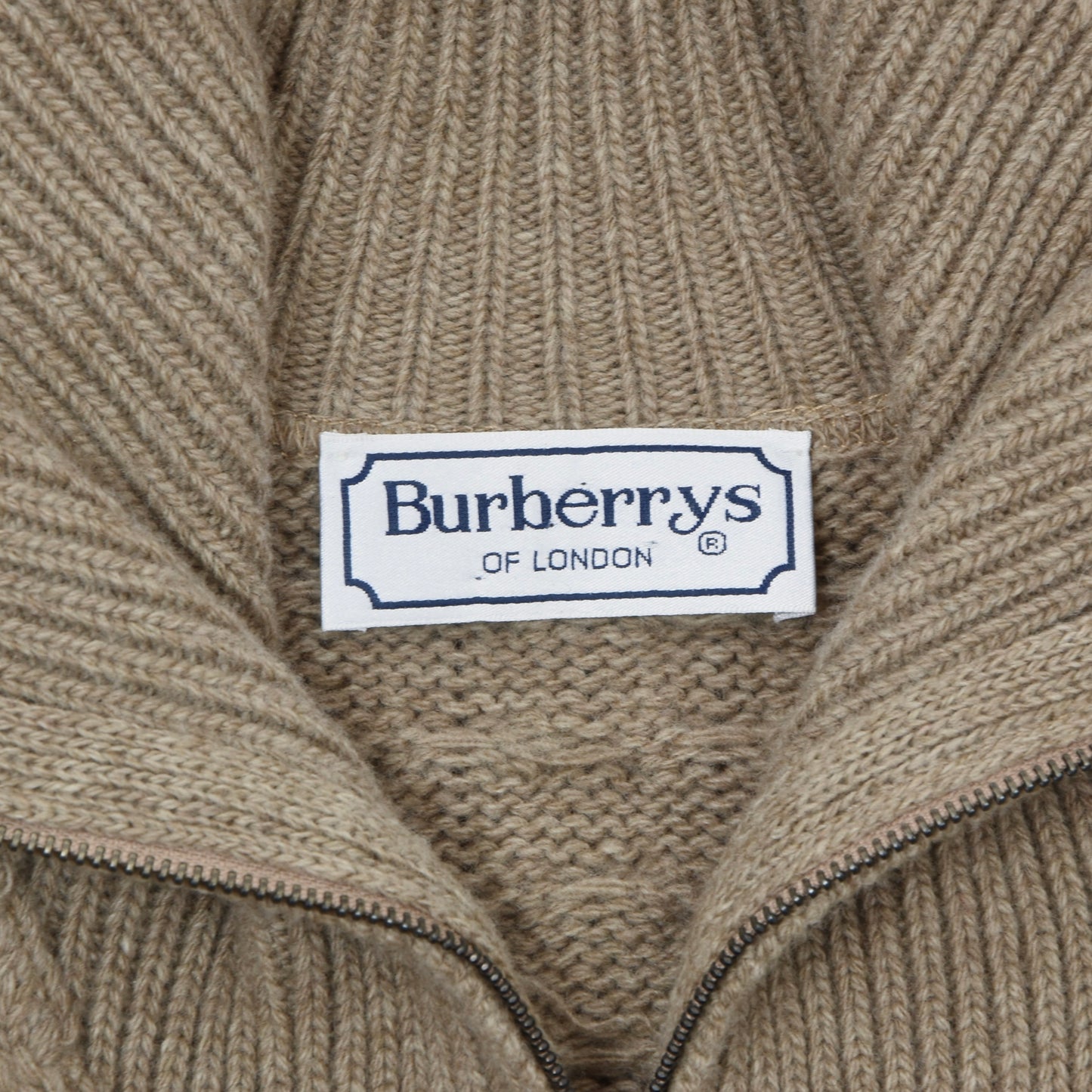 Vintage Burberrys 100% Wool 1/4 Zip Aran Sweater Size 48 Chest ca. 58.5cm - Tan/Beige