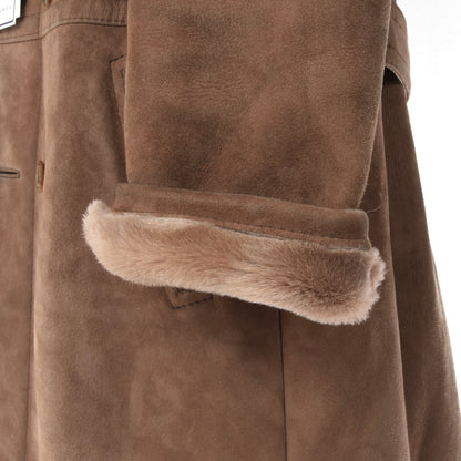 Classic Belted-Back Shearling Coat ca. 56.5cm Chest  - Brown