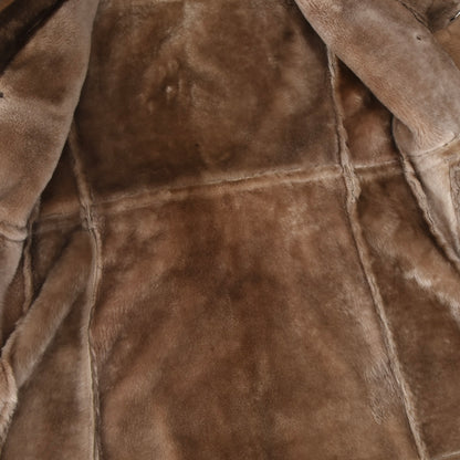 Classic Belted-Back Shearling Coat ca. 56.5cm Chest  - Brown