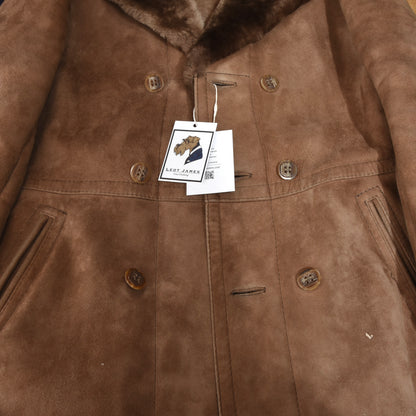 Classic Belted-Back Shearling Coat ca. 56.5cm Chest  - Brown