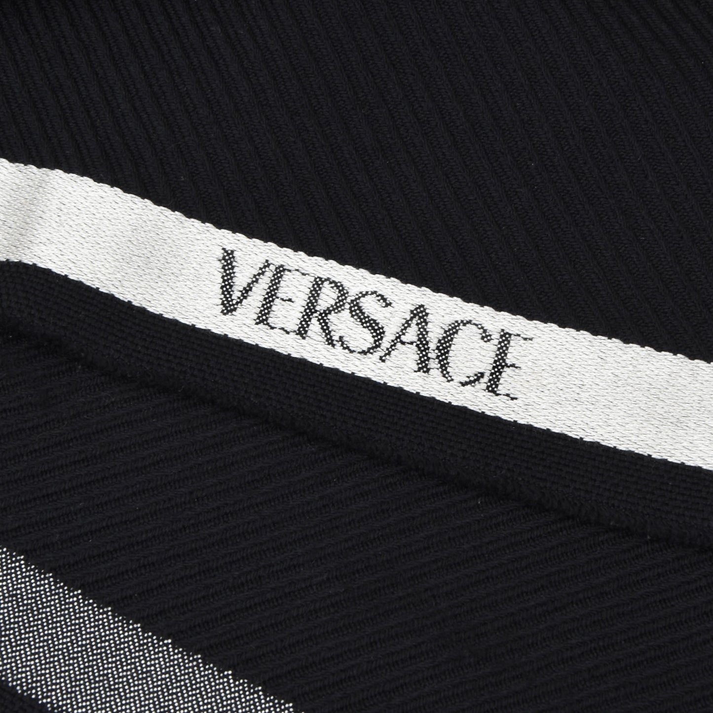 Vintage Versace Wool-Silk Scarf ca. 176cm - Black Greek Key