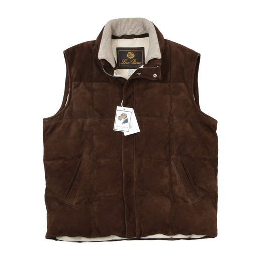 Loro Piana Kid Leather Down Vest Size XXL - Chocolate Brown
