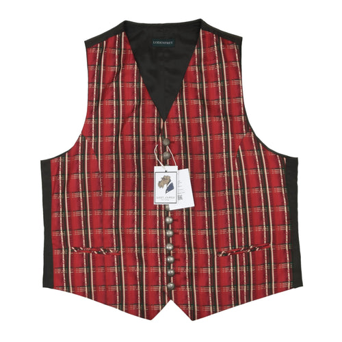 Lodenfrey Silk Blend Vest/Trachtengilet Size 56 - Red Plaid