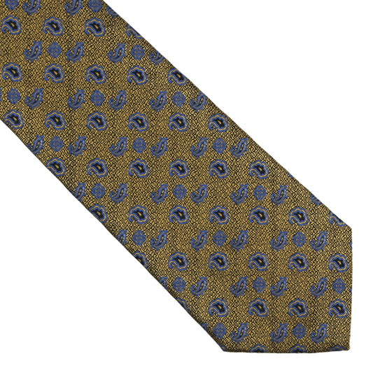 DAKS London Silk Tie ca. 142cm/9.5cm - Gold Blue Paisley