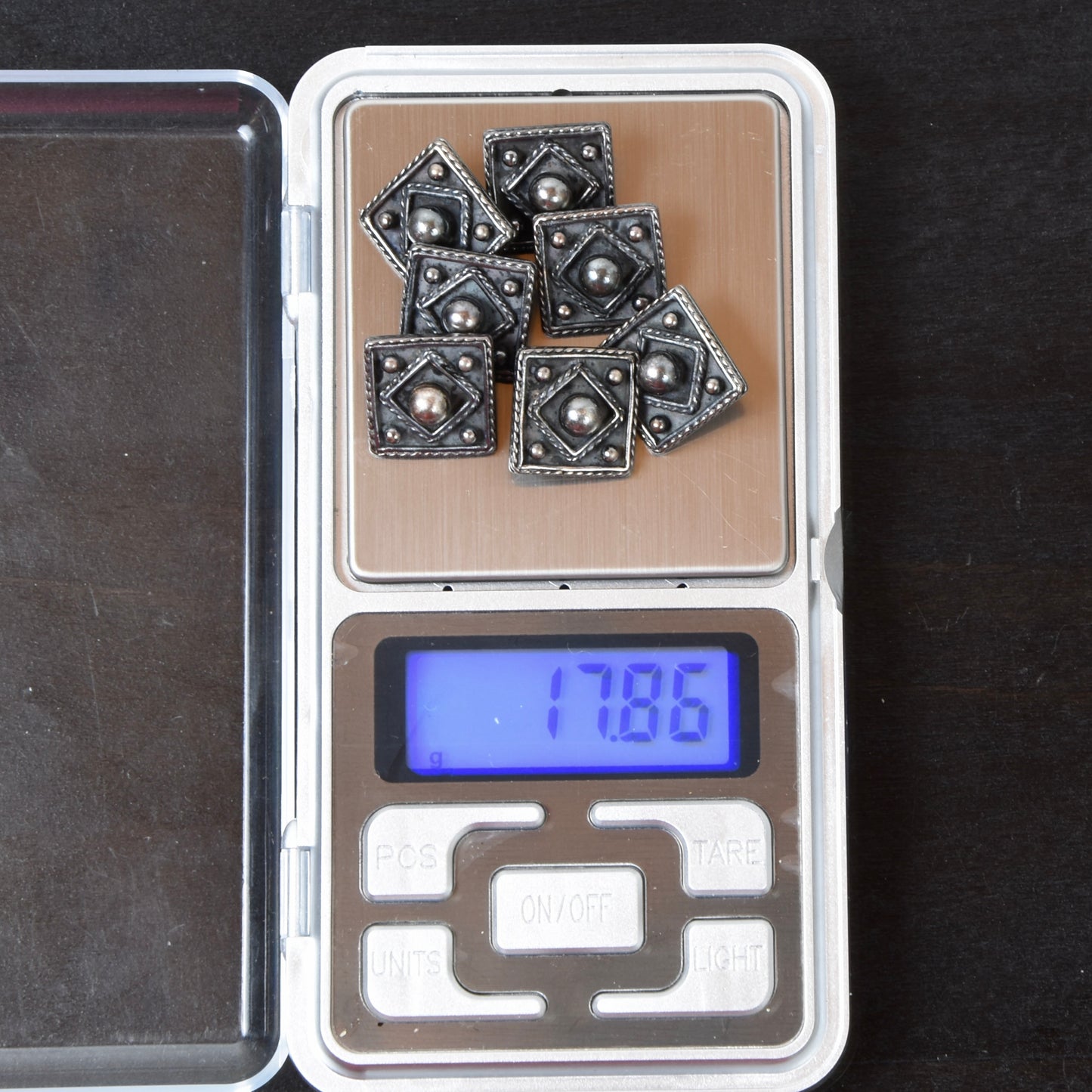 7x .835 Antique Silver Buttons - Square