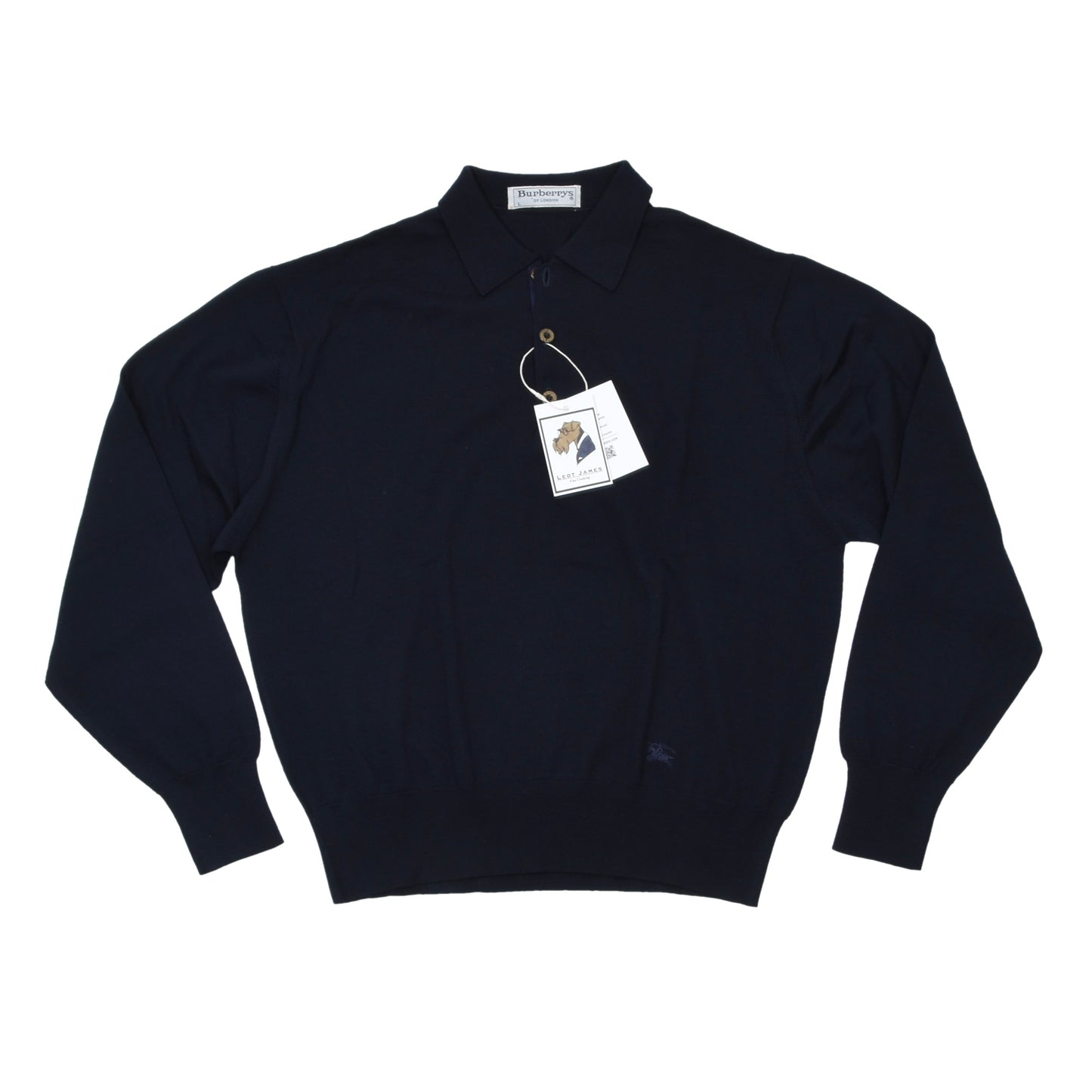 Vintage Burberrys Wool Polo Sweater Size L ca. 57.5cm - Navy Blue