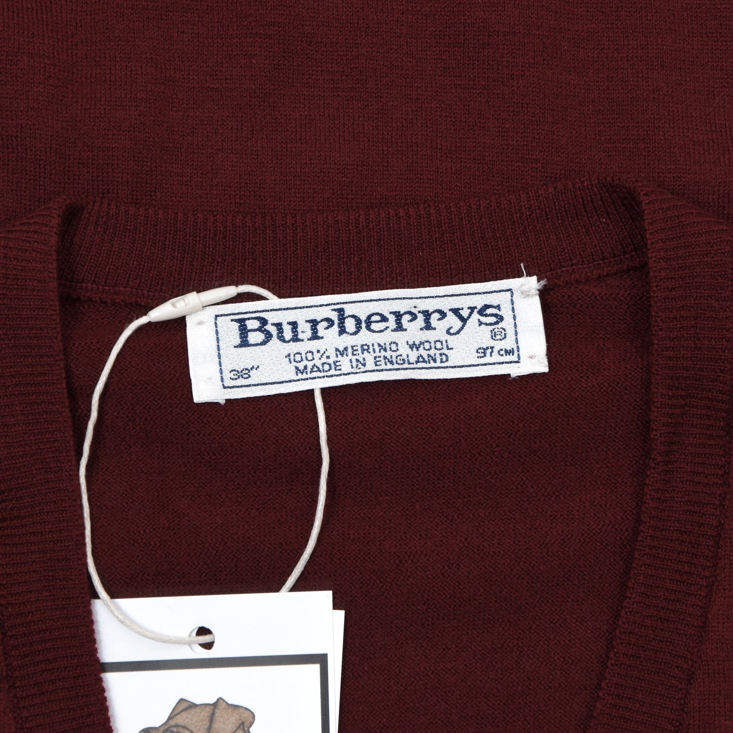 Vintage Burberrys V-Neck Wool Sweater Size 38"/97cm ca. 53.5cm - Burgundy