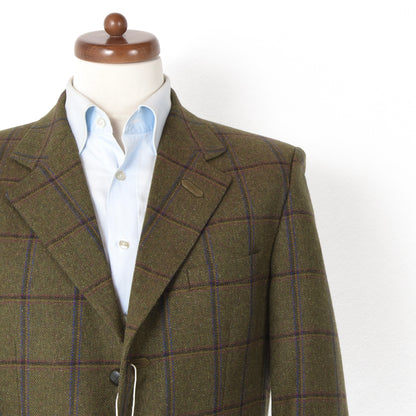 Vintage DAKS London Wool Jacket Size 46 ca. 52cm - Green Windowpane