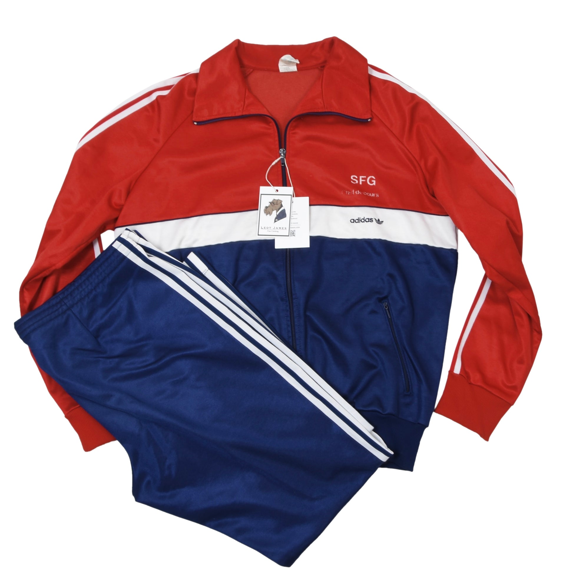 Vintage 1970s Adidas Track Suit Size D8 Red, White, Navy