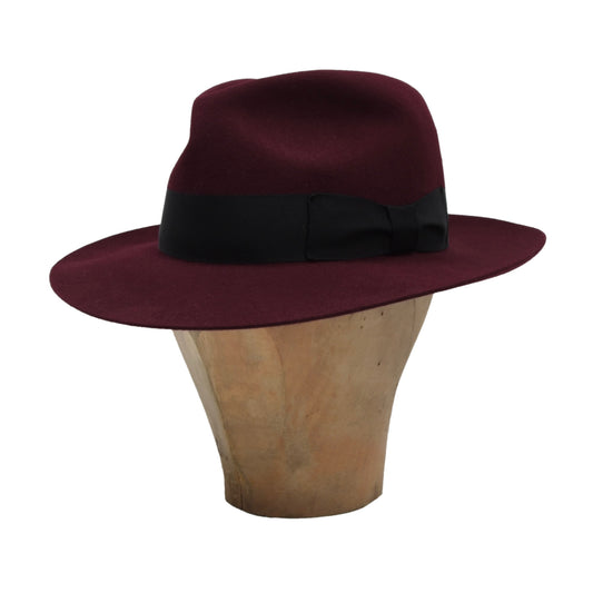 Borsalino Fur Felt Fedora Hat Size 55 - Burgundy