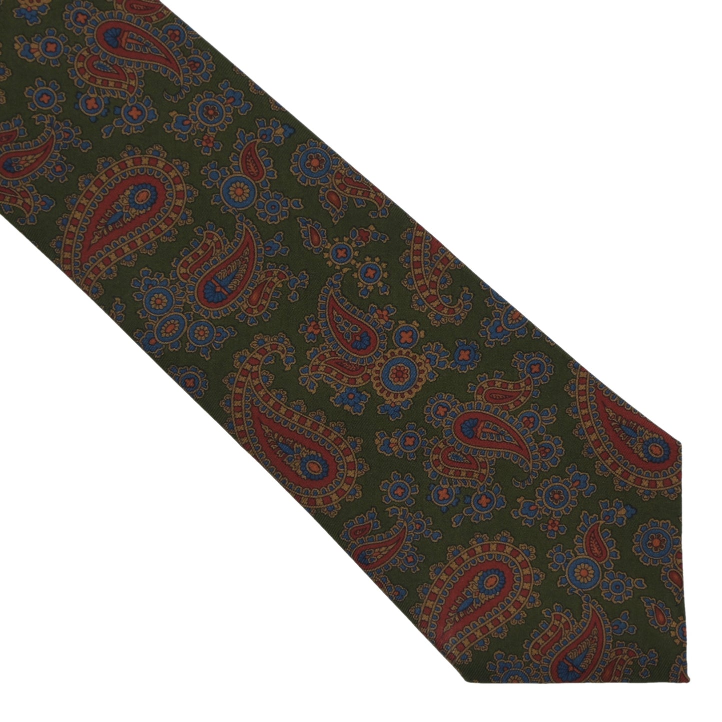 Michelsons of London Ancient Madder Silk Tie ca. 140cm/8.5cm - Green Paisley