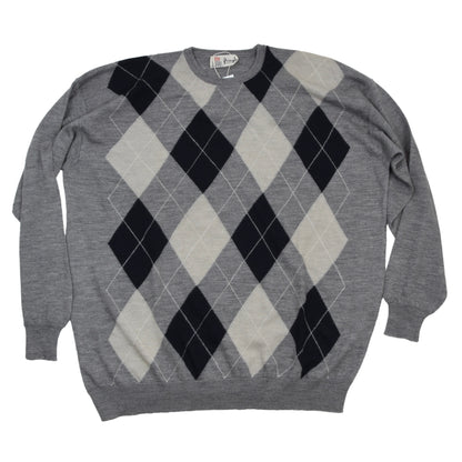 Pringle of Scotland Pullover Wolle Argyle Größe XL - Grau/Argyle